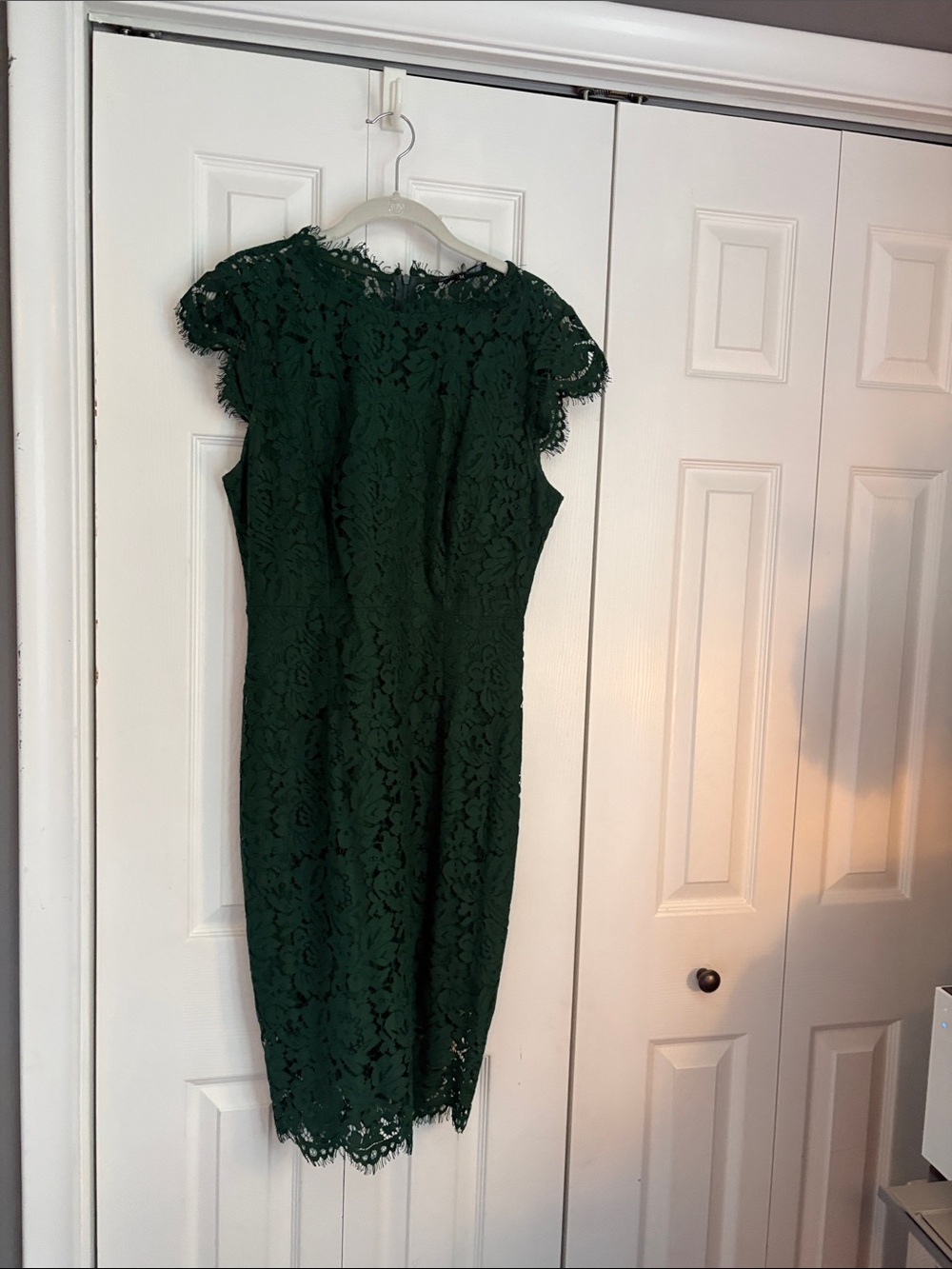 Forest Green Lace Midi Dress with Cap Sleeves